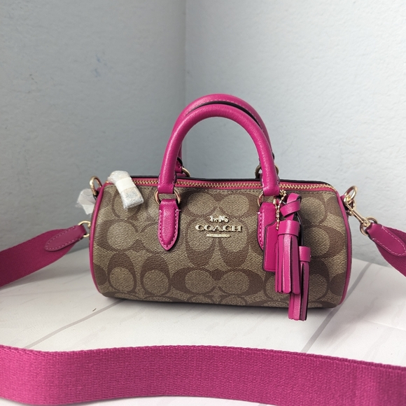 NWT COACH CB874 Lacey Crossbody In Signature Canvas & Leather Khaki/Cerise - Picture 5 of 6